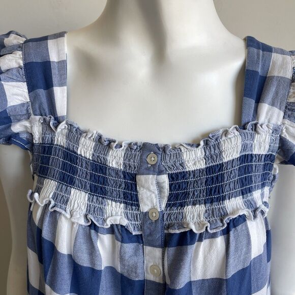 Old Navy Blue White Gingham Tiered Flutter Sleeve Midi Swing Dress Size Large - Picture 3 of 16